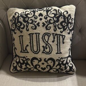 Jonathan Adler LUST Needlepoint Black and Cream Accent Pillow